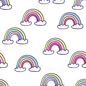 Kids hand drawn seamless pattern with colorful rainbows