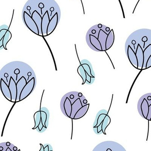 Blue and purple doodle tulips