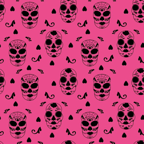 Glamourous Halloween rococo pink and black skull