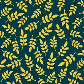 Ditsy Leaf Play | Dark Teal + Yellow