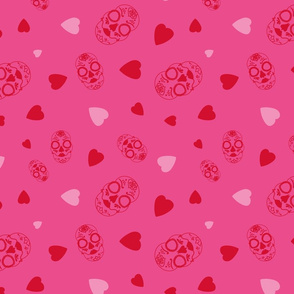 Glamourous Halloween red skull and pink heart