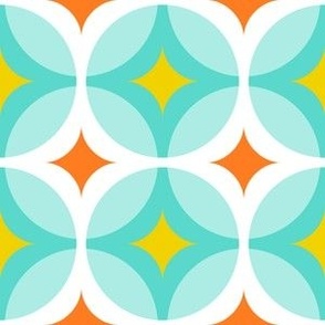 Groovy Circle Lock Print // Turquoise Blue, Orange, Yellow // Small Scale - 425 DPI