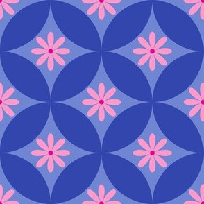 Cobalt Blue and Pink Flower Circle Lock Print