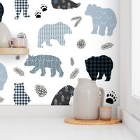 1.5" PATCHWORK WINTER BEARS IN GREY BLUE BLACK