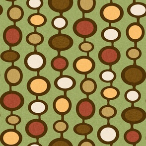 Atomic Age Mushroom Clouds Geometric Pattern // Olive Green, Grass Green, Dark Brown, Auburn Red, Yellow, Ivory