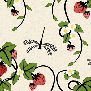 Strawberry Patch Floral: Large Scale Reds, Pinks, Dusty Ivory, Kitchen Prints