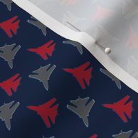 Airplane Jets Silhouette Polka Dot in Navy Blue Red and Gray 