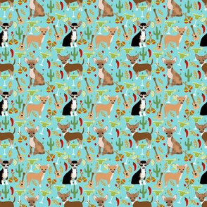 TINY - chihuahua fiesta fabric cute dogs and margaritas celebration fabric - blue