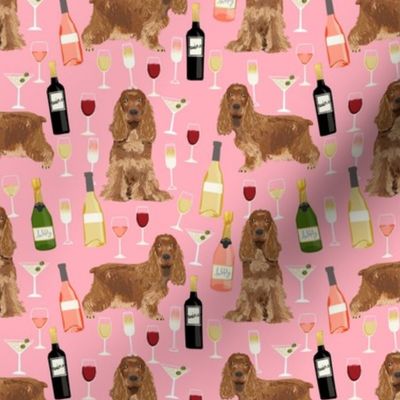 cocker spaniel dog fabric - wine dogs fabric, dog fabric, cocker spaniel fabric, dogs design -pink