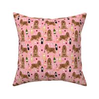 cocker spaniel dog fabric - wine dogs fabric, dog fabric, cocker spaniel fabric, dogs design -pink