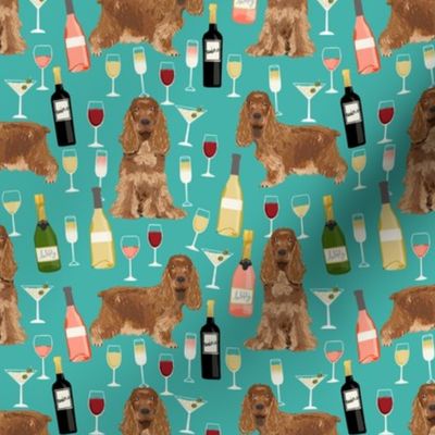 cocker spaniel dog fabric - wine dogs fabric, dog fabric, cocker spaniel fabric, dogs design - teal