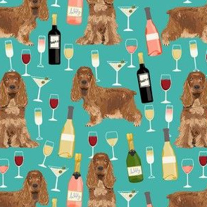 cocker spaniel dog fabric - wine dogs fabric, dog fabric, cocker spaniel fabric, dogs design - teal