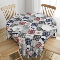 Baby boy blue patchwork quilt with plaid adventure awaits