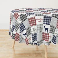Baby boy blue patchwork quilt with plaid adventure awaits