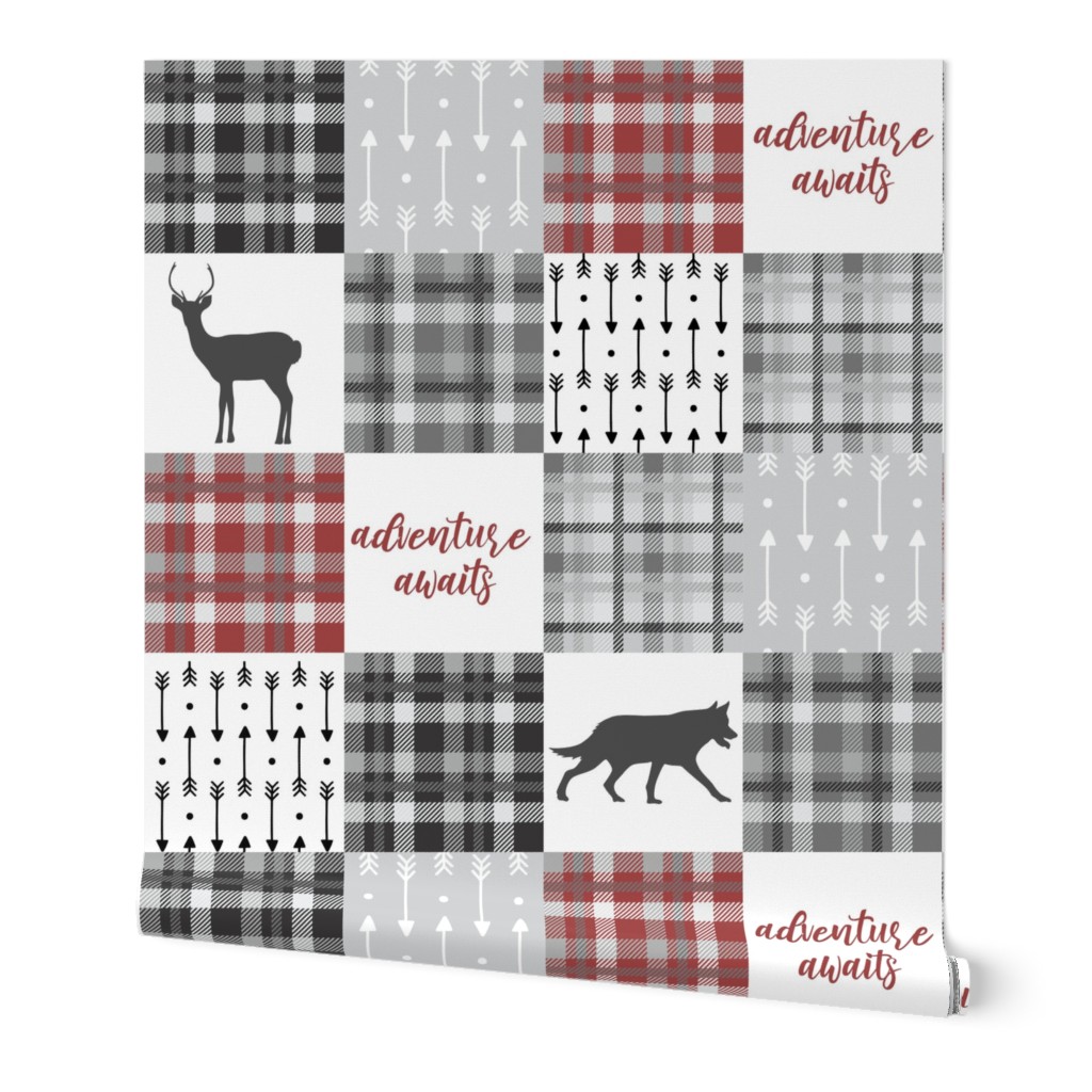 Baby boy patchwork quilt wolf with plaid adventure awaits