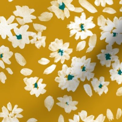 Painted Flowers - Gold White Teal