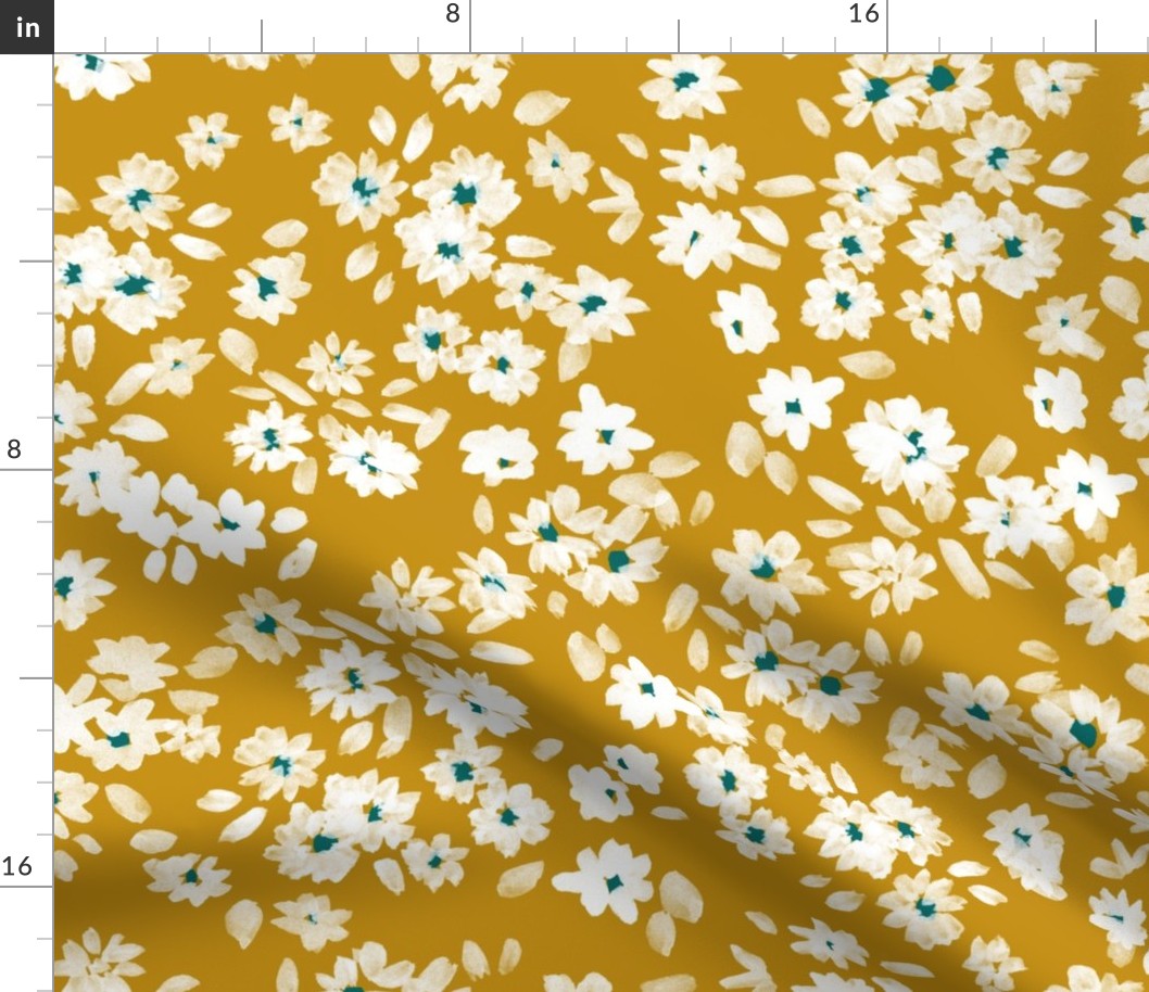 Painted Flowers - Gold White Teal