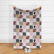 Nana//Burgandy&Gold - Wholecloth Cheater Quilt - Rotated