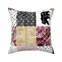 Nana//Burgandy&Gold - Wholecloth Cheater Quilt - Rotated