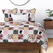 Nana//Burgandy&Gold - Wholecloth Cheater Quilt - Rotated