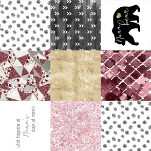 Nana//Burgandy&Gold - Wholecloth Cheater Quilt - Rotated