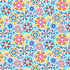 Watercolor Kaleidoscope Floral - brights, small print