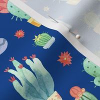 Watercolor cacti on blue