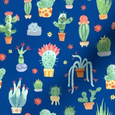 Watercolor cacti on blue