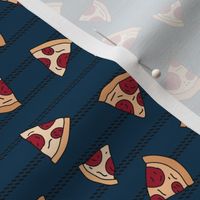 Pizza lovers slice fast food pop art drawing and stripes design navy blue