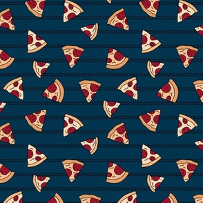 Pizza lovers slice fast food pop art drawing and stripes design navy blue