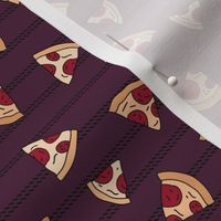 Pizza lovers slice fast food pop art drawing and stripes design deep maroon