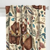 Whimsical Bear Pair with Fantasy Flora
