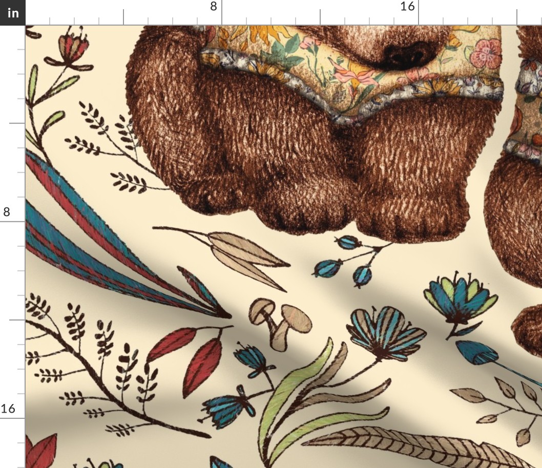 Whimsical Bear Pair with Fantasy Flora