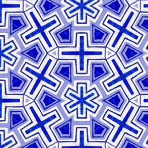 geometric iznik tile in blue and white