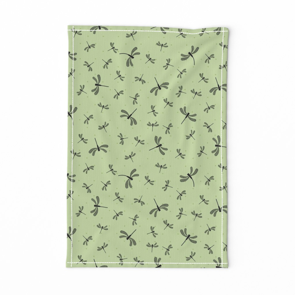 Dragonfly Ditsy: Light Green & Black Summer Prints