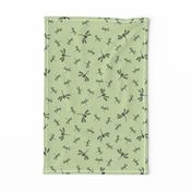 Dragonfly Ditsy: Light Green & Black Summer Prints