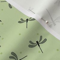 Dragonfly Ditsy: Light Green & Black Summer Prints