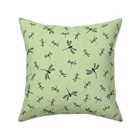 Dragonfly Ditsy: Light Green & Black Summer Prints