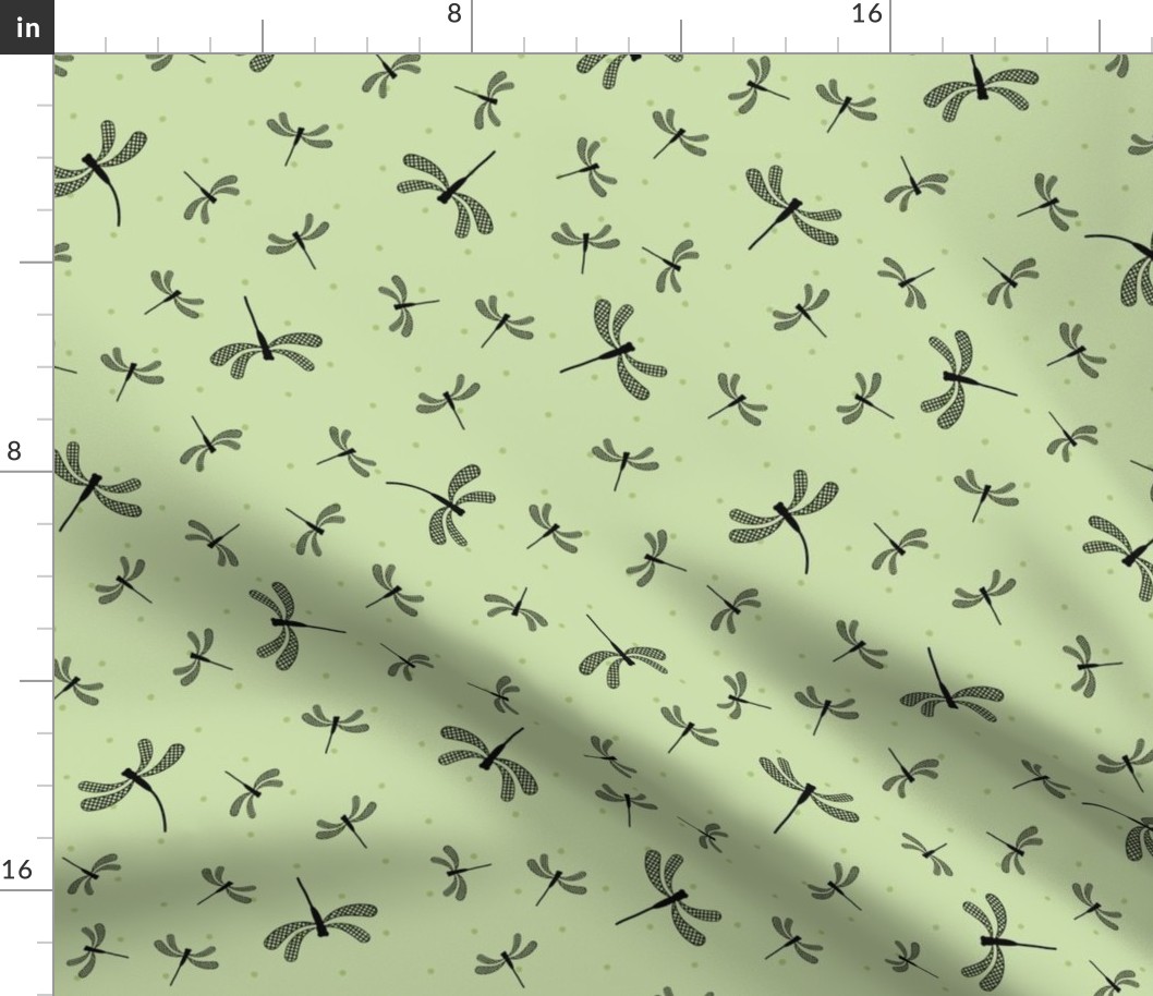 Dragonfly Ditsy: Light Green & Black Summer Prints