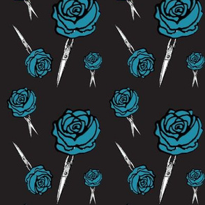 red roses with thorns blue