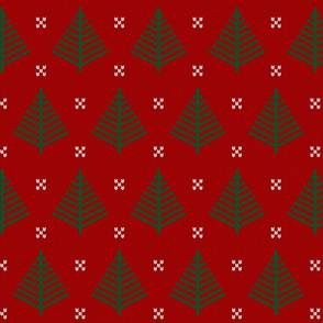 red knit with trees (large scale)