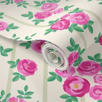 Chintz roses stripe cream pink by Pippa Shaw