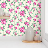 Chintz roses stripe cream pink by Pippa Shaw