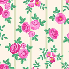 Chintz roses stripe cream pink by Pippa Shaw