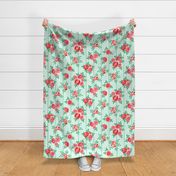 Chintz roses stripe mint red by Pippa Shaw