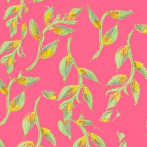 Yellow leaves on pink