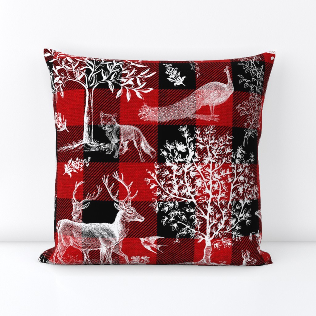 Woodland Toile on Red Buffalo Plaid - large scale