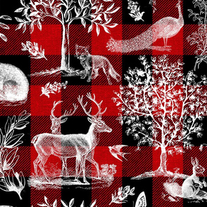 Woodland Toile on Red Buffalo Plaid - large scale