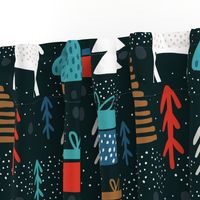 Whimsical wonderland wallpaper - christmas forest with raindeers on dark background