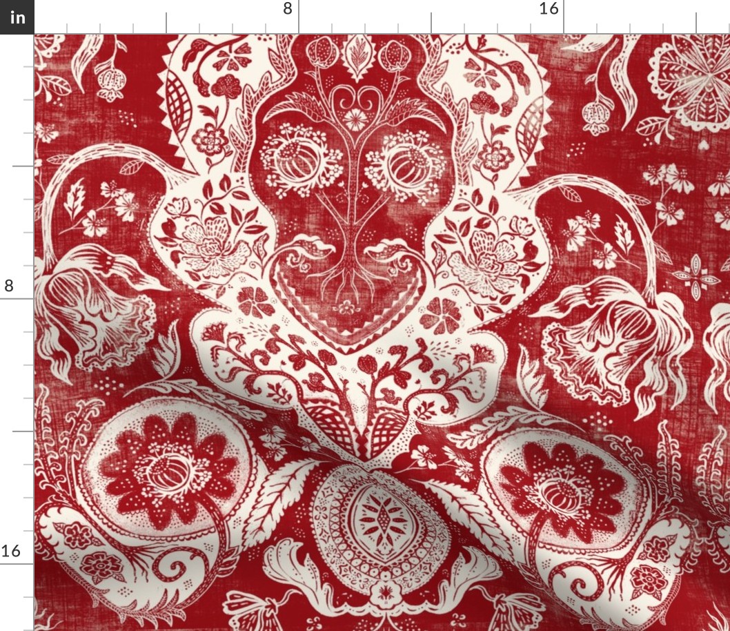 Vintage Floral in Red and cream